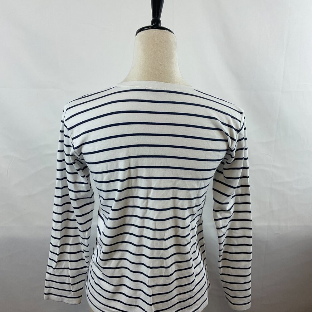 Lake Top XS White Dark Blue Stripe Long Sleeve Nautical - Picture 6 of 9